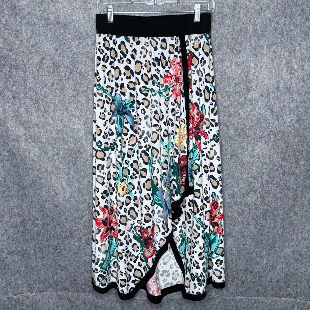 Soft Surroundings Animal Print/Floral‎ Asymmetrical Midi Skirt- Sz XS